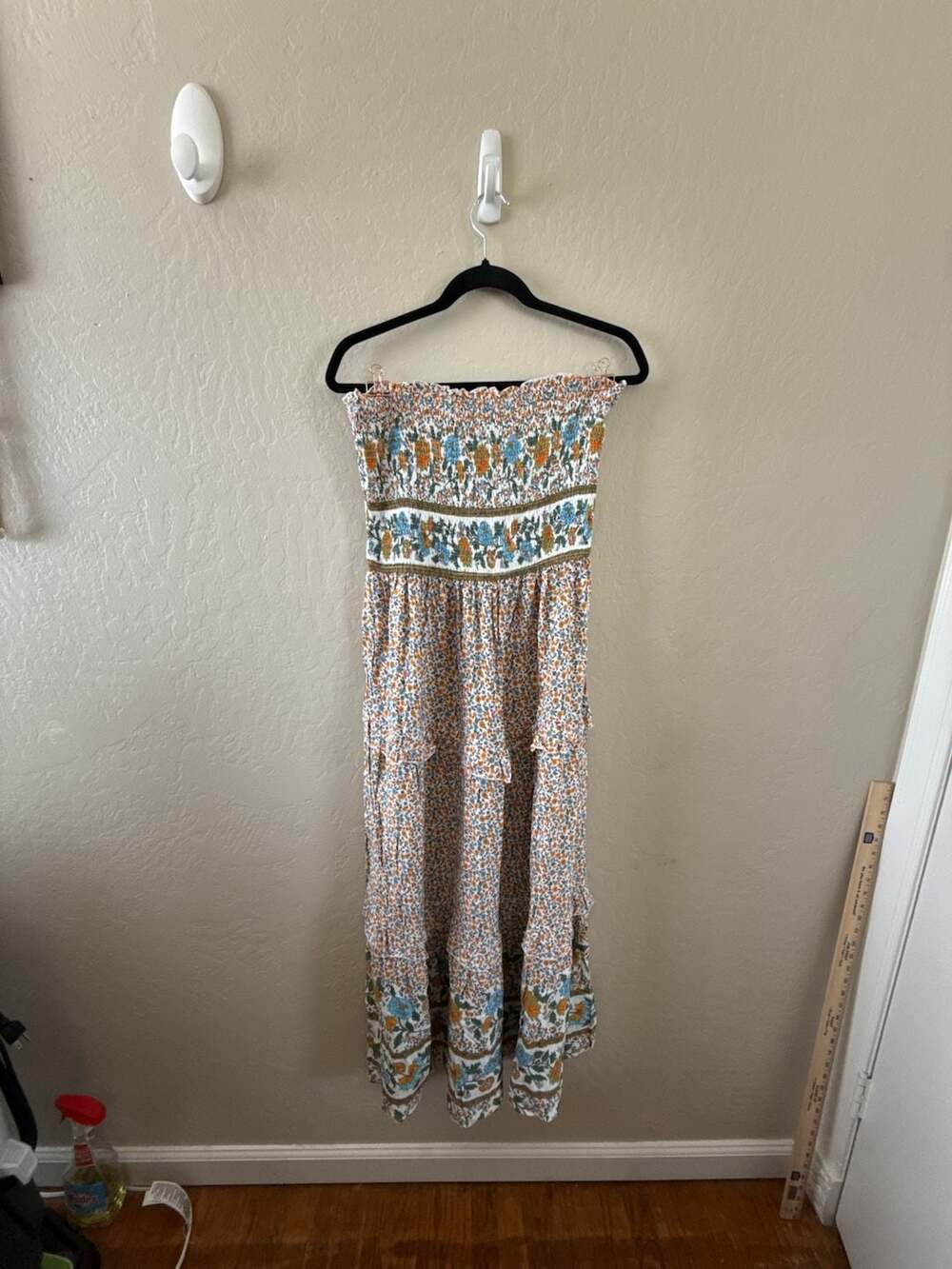 Zesica Women's Strapless Floral Tiered Boho Maxi Dress